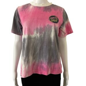 SANTA CRUZ Skateboard Contra Dot Pink Gray Tie Dye short sleeve Tee Shirt- small